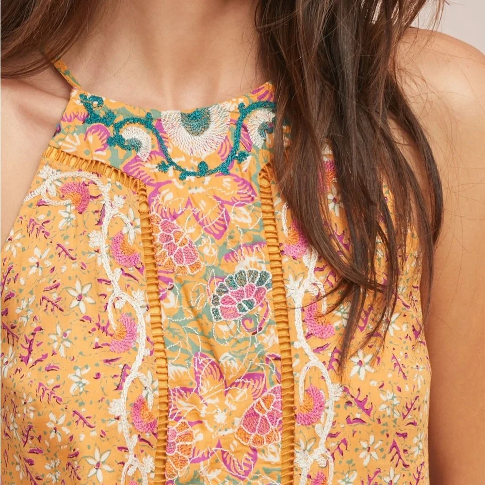 Anthropologie Akemi + Kin Melina Embroidered Halter Top Boho Summer Size 12 - Picture 2 of 14